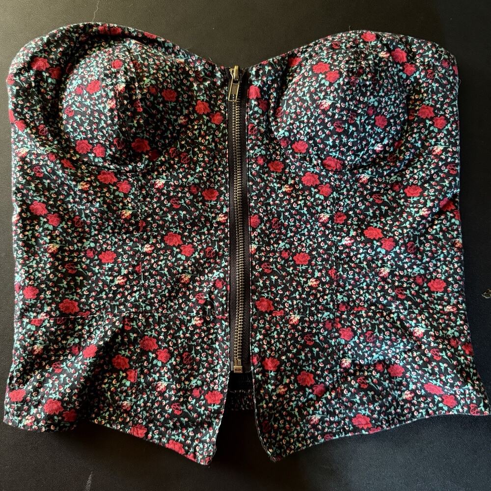 Urban Outfitters Silence + Noise Floral Corset Bustier Top Size Medium Y2K Zip - Picture 2 of 10
